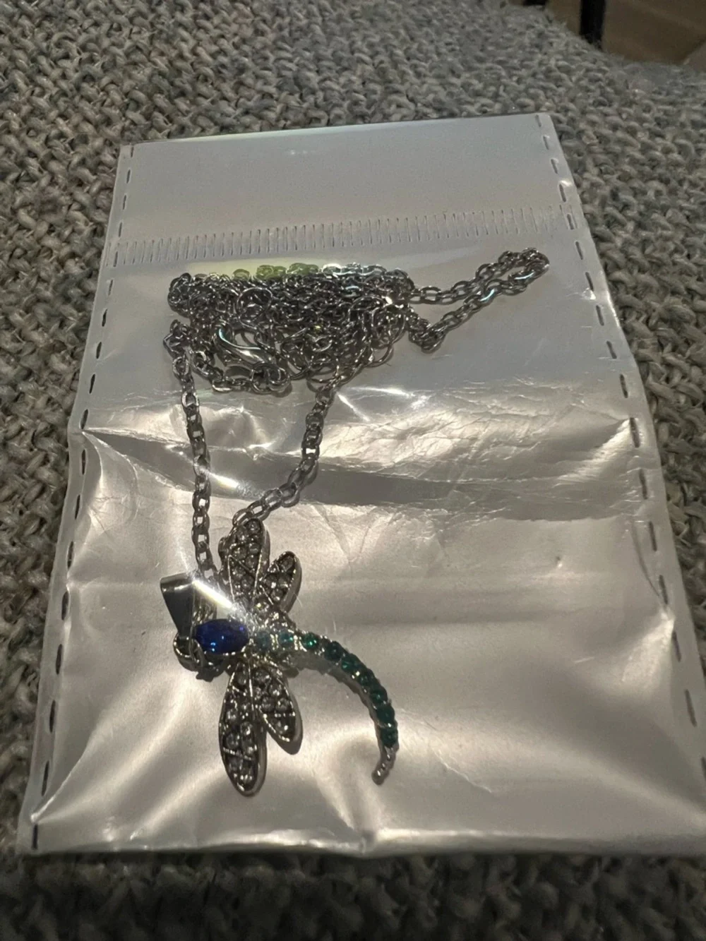 Blue & Green Crystal Dragonfly Necklace - NIB - Picture 6 of 8